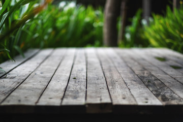 Wall Mural - Closeup image of an old wooden terrace in the outdoors background and texture