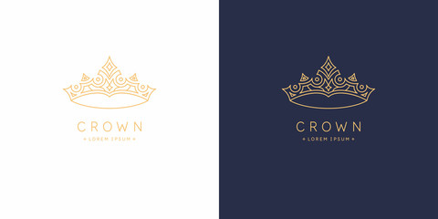 Poster - Original linear image of the crown. Isolated vector emblem. Illustration in simple flat style.