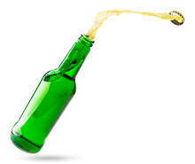 Open Bottle With Splashes Of Beer Isolated On A White Background.
