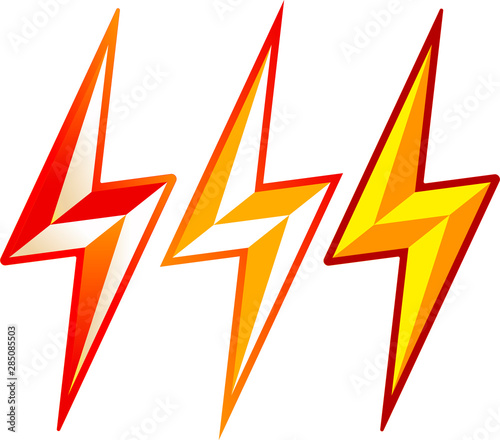 Three lightning icons in 3D style. Isolated on white.