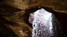 Slow Motion,Miracle Of Saeng Chan Waterfall (Long Ru Waterfall), Ubon Ratchathani Province, Thailand.The Stone Holes Are Caused By Water Erosion Due To Sandstone Being Less Resistant To Corrosion.