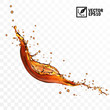 Realistic transparent isolated vector falling splash of tea, coffe or cola