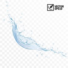 Realistic Transparent Isolated Vector Falling Splash Of Water With Drops, Editable Handmade Mesh