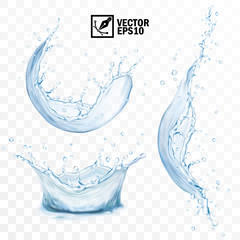 realistic transparent isolated vector set splash of water with drops, a splash of falling water, a s