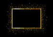 Golden frame with bright sparkles. Christmas decorative design elements. Xmas gold decorations. Glitter border with space for text. vector illustration