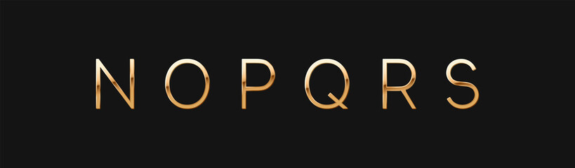 Poster - Golden elegant letter N, O, P, Q, R, S. Chic Design sign isolated on black background. Gold Alphabet, font luxury. vector illustration