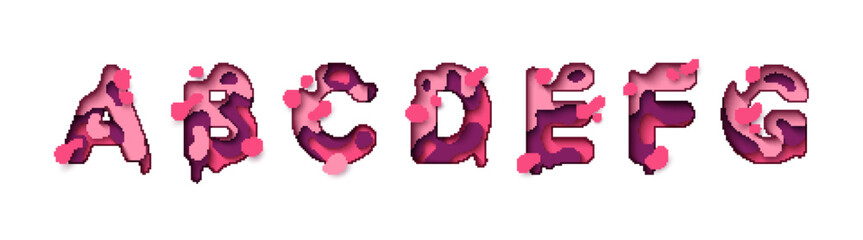 Poster - Paper cut letter A, B, C, D, E, F, G. Design 3d sign isolated on white background. Alphabet font of melting liquid.