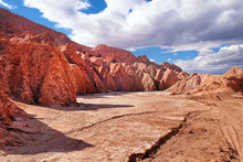 View Of The Mars Valley Near San Pedro De Atacama Against A Blue Dramatic Sky.
