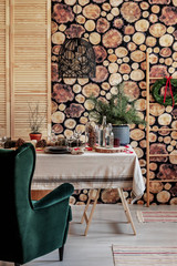 Wall Mural - modern living room interior decorated on christmas time
