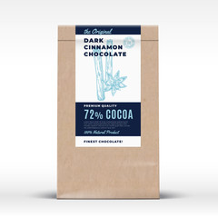 Wall Mural - The Original Dark Cinnamon Chocolate. Craft Paper Bag Product Label. Abstract Vector Packaging Design Layout with Realistic Shadows. Modern Typography and Hand Drawn Spices Silhouette.