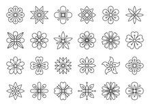 Abstract Flower Simple Black Line Icons Vector Set