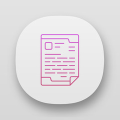 Sticker - Official document, letterhead app icon. UI/UX user interface. Web or mobile application. Business report vector isolated illustration. Company certificate, corporate newsletter, financial statement