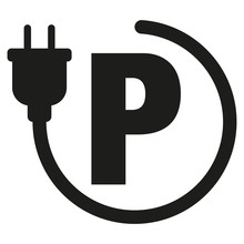 Black Letter P For Parking And A Cable Icon Isolated On White Background