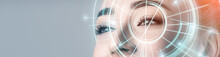 Woman With Electronic Information Analysing Inside Eye