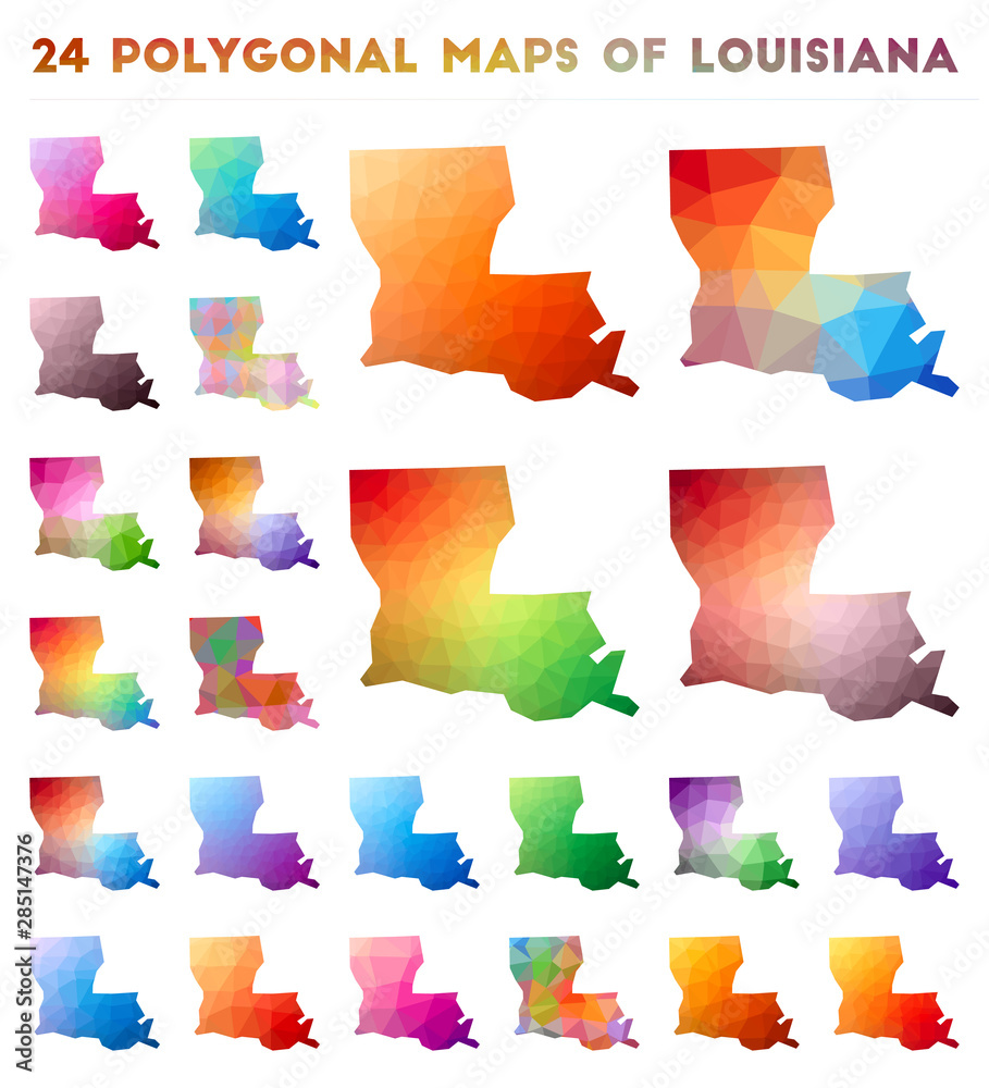 Set of vector polygonal maps of Louisiana. Bright gradient map of US ...