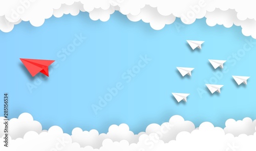 Fotografering  winner concept,paper plane fly in the sky,vector,illustration,paper art style,co