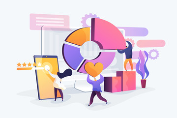 Wall Mural - Reputation management, professional SEO analytics, social network statistics analysis. Attribution modeling, brand insight, measurement tools concept. Vector isolated concept creative illustration