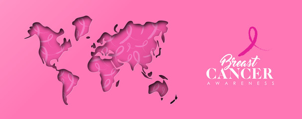 Breast Cancer awareness pink papercut world map