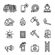 Firefighter, Fire Emergency icons set. Line Style stock vector.