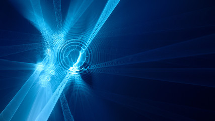 Poster - Abstract background element. Fractal graphics 3d illustration. Wide format composition of grid cells and circles. Information technology concept.