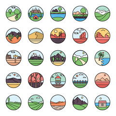 Poster - Landscape Views Flat Rounded Vectors 