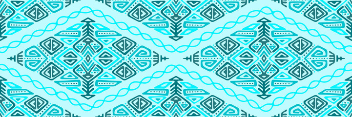 Wall Mural - Vector Seamless Pattern in Ethnic Style. Trendy hand drawn boho tile. Creative tribal endless ornament, perfect for textile design, wrapping paper, wallpaper or site background.