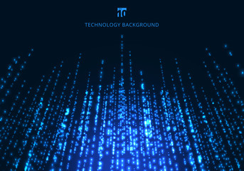 Wall Mural - abstract technology blue magic sparkling glitter particles lines perspective on dark background.