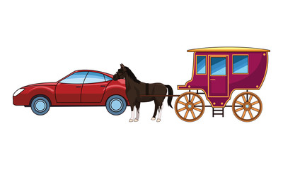 cars and horse carriages vehicles