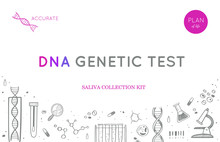 Vector Ethnicity And Genealogy DNA Genetic Test Home Kit Cover, Design Template, Background. Hand Drawn Illustrations Of Medical Genome Research Equipment.