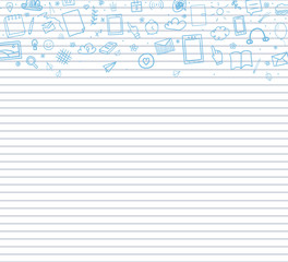 Wall Mural - Abstract line pattern with school supplies. Graphic paper background. Striped texture. Back to school. Hand drawn backdrop with lines. Education concept
