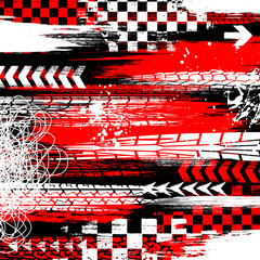 Black, red and white grunge tire tracks background