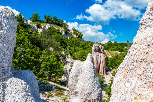 Sunlit green May view of the natural phenomenon Kamenna Svatba or The Stone  Wedding near the village of Zimzelen, Bulgaria Stock Photo | Adobe Stock