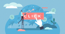 Clicks Vector Illustration. Flat Tiny Pay Per Marketing Persons Concept.