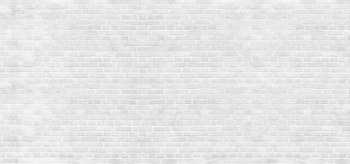 Wall Mural - Panoramic background of wide old white brick wall texture. Home or office design backdrop