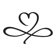love heart in the sign of infinity. sign on postcard to valentines day, wedding print. vector callig