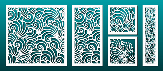Laser cut template pattern, vector set. Metal cutting or wood carving, panel design, stencil for fretwork, paper art