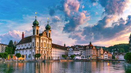 Wall Mural - Lucerne at sunset, Switzerland