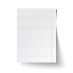 Wall Mural - White blank sheet of lined paper. Mock up of white note paper. Realistic vector illustration.