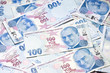100 Turkish lira banknotes background.