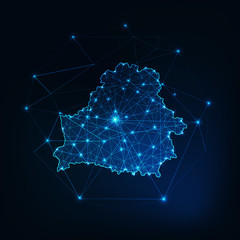 Wall Mural - Belarus glowing network map outline. Communication, connection concept.