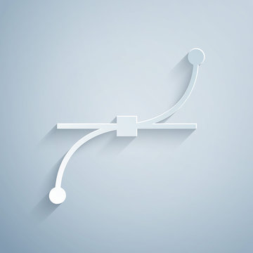 Paper cut Bezier curve icon isolated on grey background. Pen tool icon. Paper art style. Vector Illustration