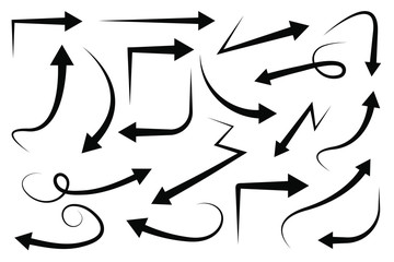 Wall Mural - set of vector curved arrows hand drawn. collection of pointers.