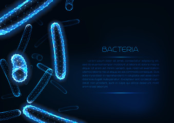 Wall Mural - Futuristic glowing low polygonal medicine web banner template with 3d bacilli bacteria.