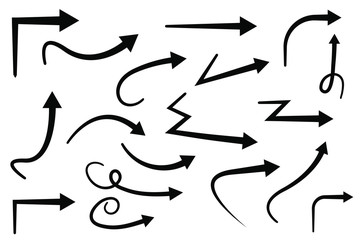 Wall Mural - set of vector curved arrows hand drawn. collection of pointers.