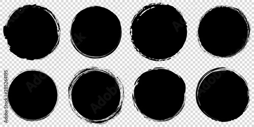 Cuadros en Lienzo set of black round banners - brush painted circle on transparent background