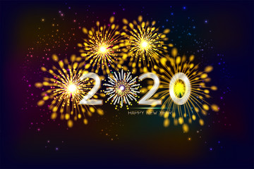 Wall Mural - New Year 2020, fireworks background with copy space. illustration vector.	