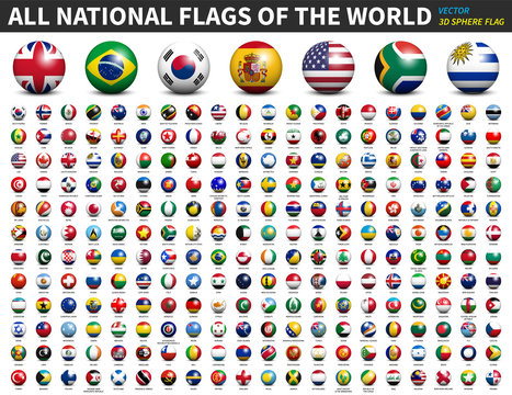Fototapete - All national flags of the world . 3D spherical ball design . Vector .