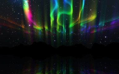 northern lights. aurora borealis nature landscape at night, sky with polar lights and stars.