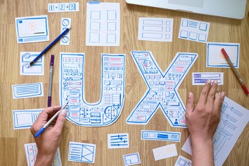 Poster - ux designer creative prototype Graphic planning application development for web mobile phone . User experience concept.