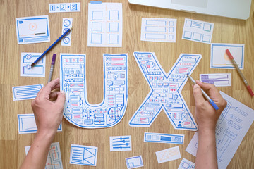 Poster - ux designer creative prototype Graphic planning application development for web mobile phone . User experience concept.